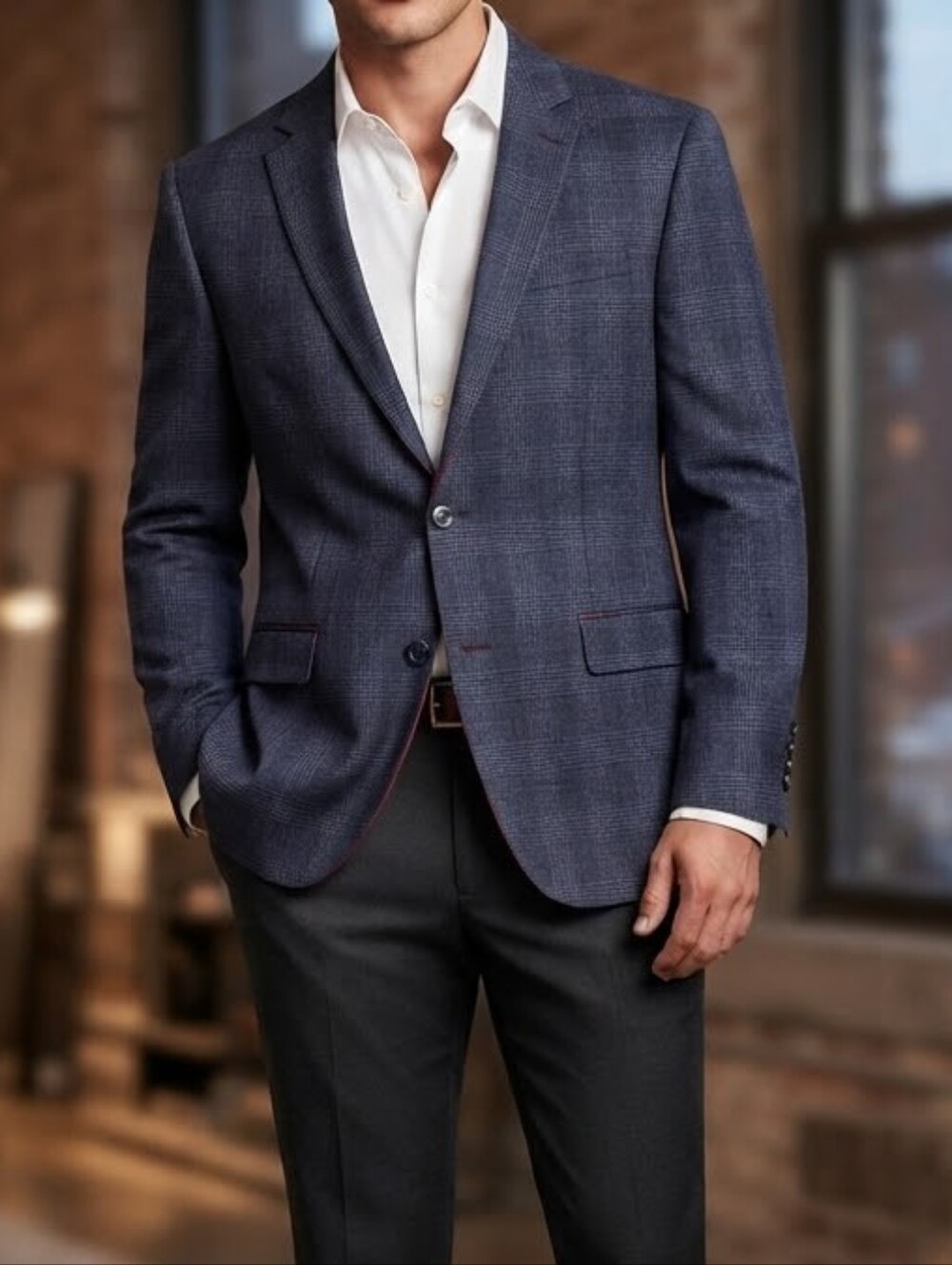 EXPRESS Slim Fit Blue Plaid Blazer Jacket Size 40R Single Button Suit Coat